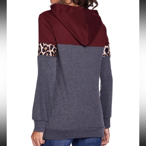 Women Drawstring Pullover Hoodies Casual Long Sleeve Sweatshirt NWT Leopard - Picture 2 of 6